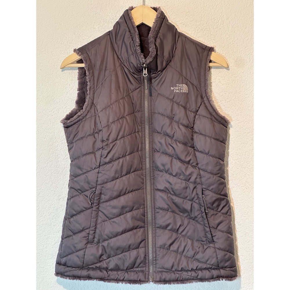 The North Face Womens Mossbud Swirl Reversible Vest Purple Quilted Fleece Small
